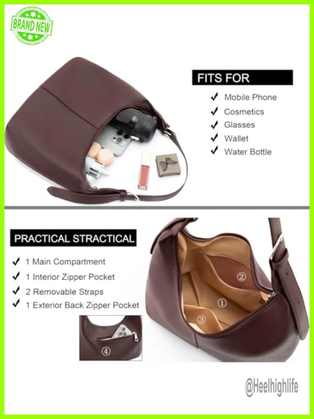 Soft Vegan Leather Crescent Hobo Shoulder Bag Crossbody Purse